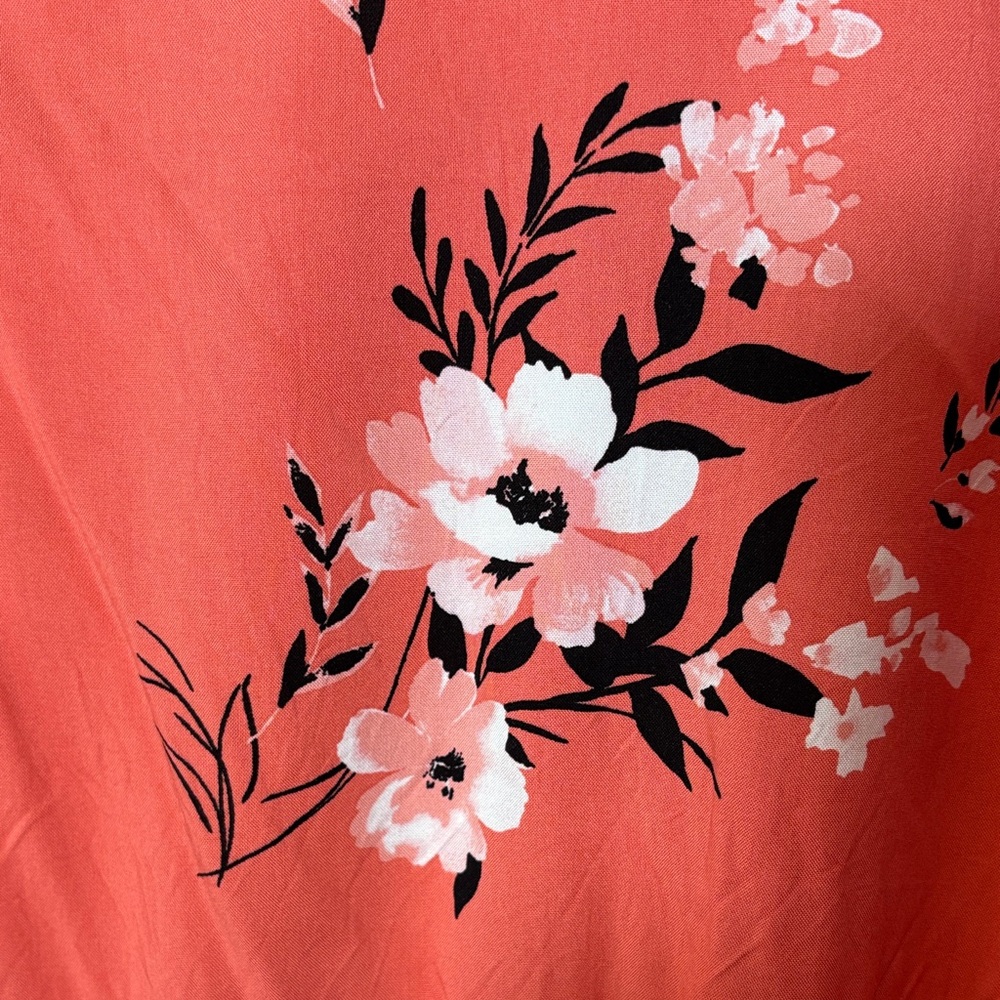 Torrid Coral Floral Midi V-Neck Flutter Sleeve Dress Women Size 0 (12-14) - Picture 11 of 11